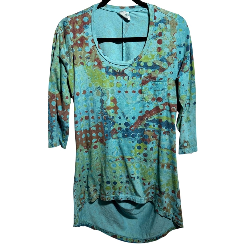 CMC‎ Color Me Cotton Womens Blue Abstract Dot High Low Tunic Top Size M USA Soft